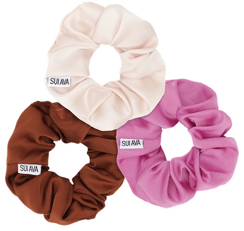 SUI AVA 3-Pack Ribbon Scrunchies - Brown, Cream, Fuchsia