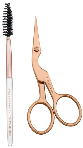 Tweezerman Brow Shaping Scissors & Brush - Rose Gold