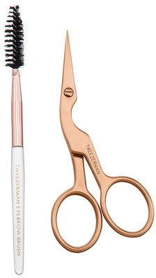 Tweezerman Brow Shaping Scissors & Brush - Rose Gold